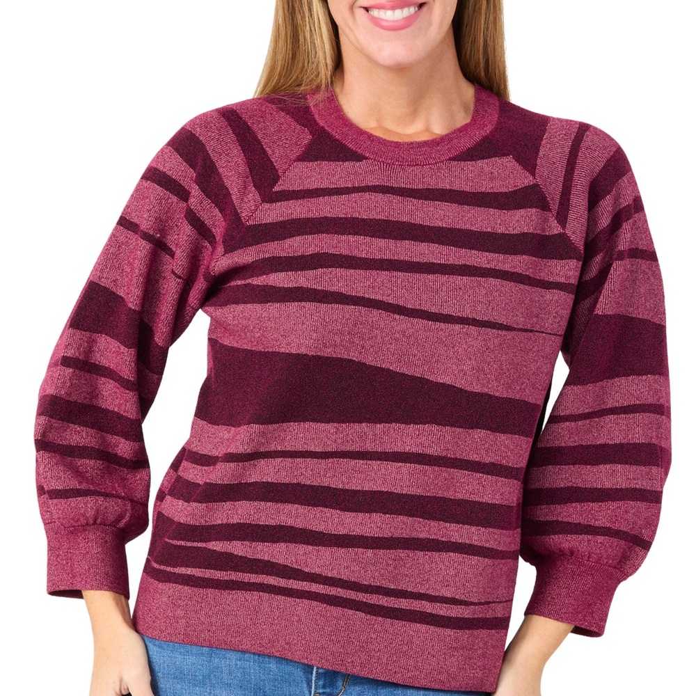 Democracy 3/4 Blouson Sleeve- Abstract Stripe Sweater